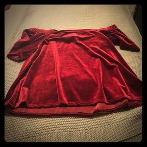 Off the shoulder red velvet blouse